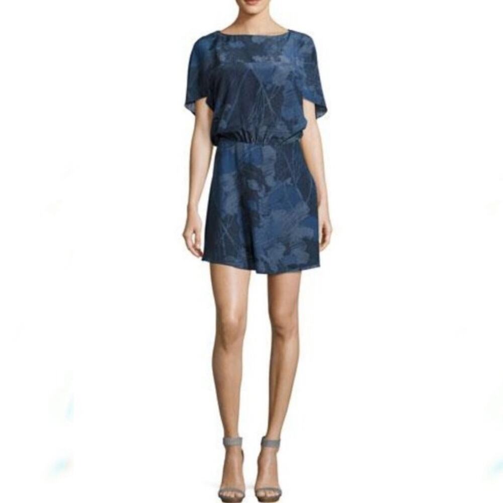 NWOT Halston Heritage Navy Sunburst Floral Silk Mini Dress